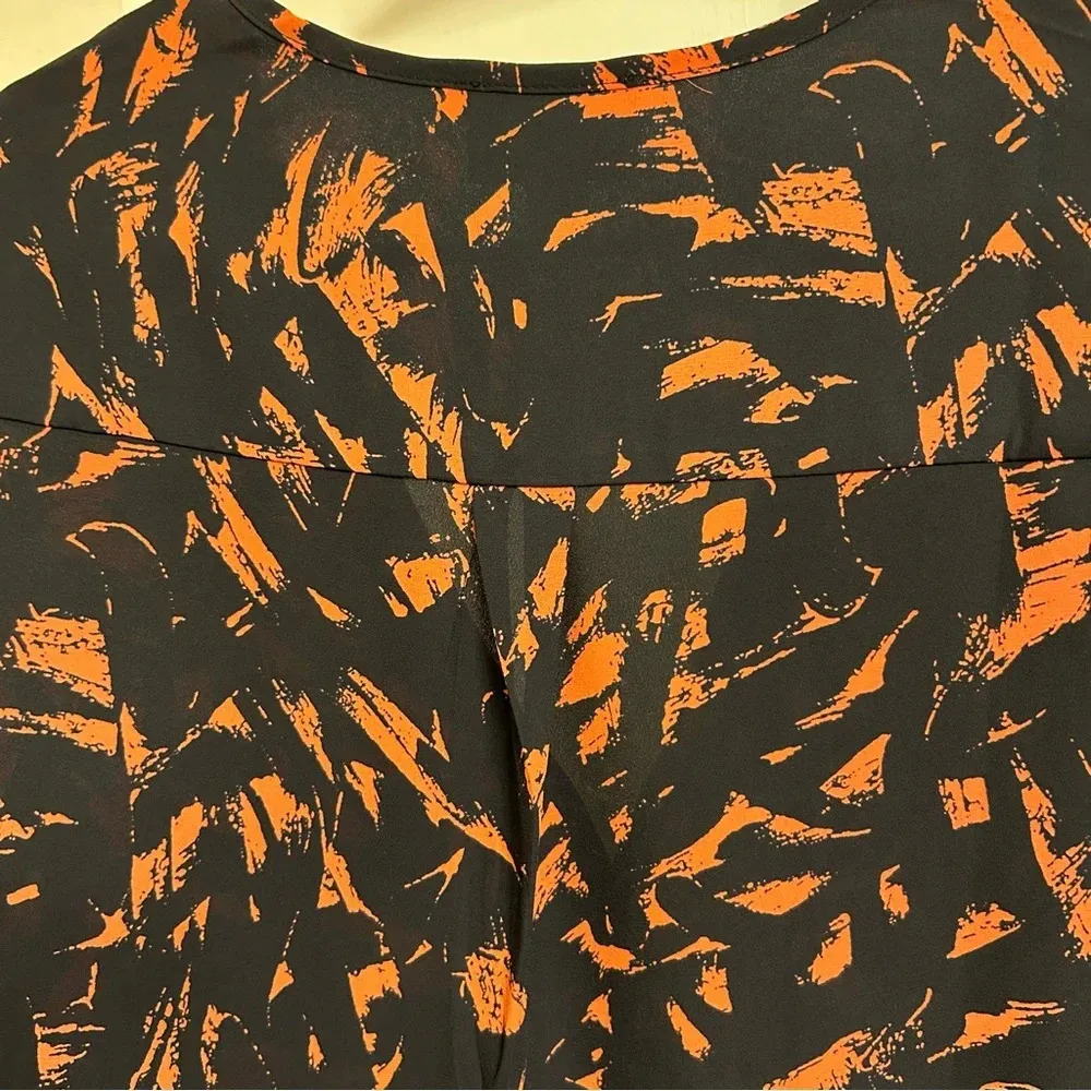 Lumiere Womens Sm Long Sleeve Chiffon Sheer Light Flowy Blouse Black Orange - Image 3