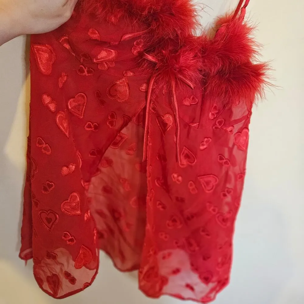 Inner Most Size Small S Red Lingerie Slip Hearts Valentines Day Feather Sheer - Image 6