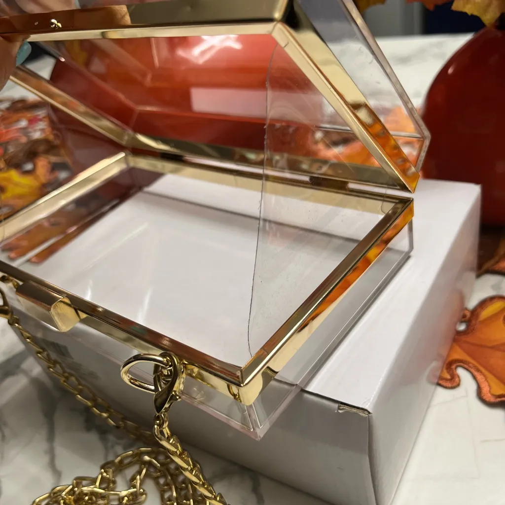 Elegant Transparent Box Clutch with Gold Chain - Image 5
