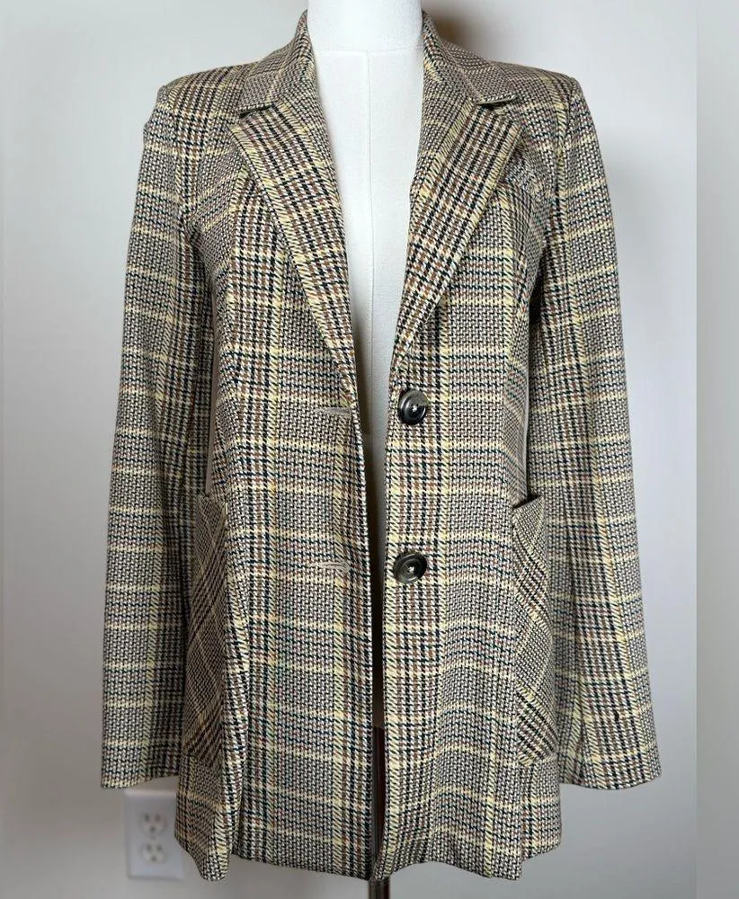 CAbi Pastime Blazer Jacket Multicolor Plaid Stretchy Rayon Blend Women's Size 0 - Image 9