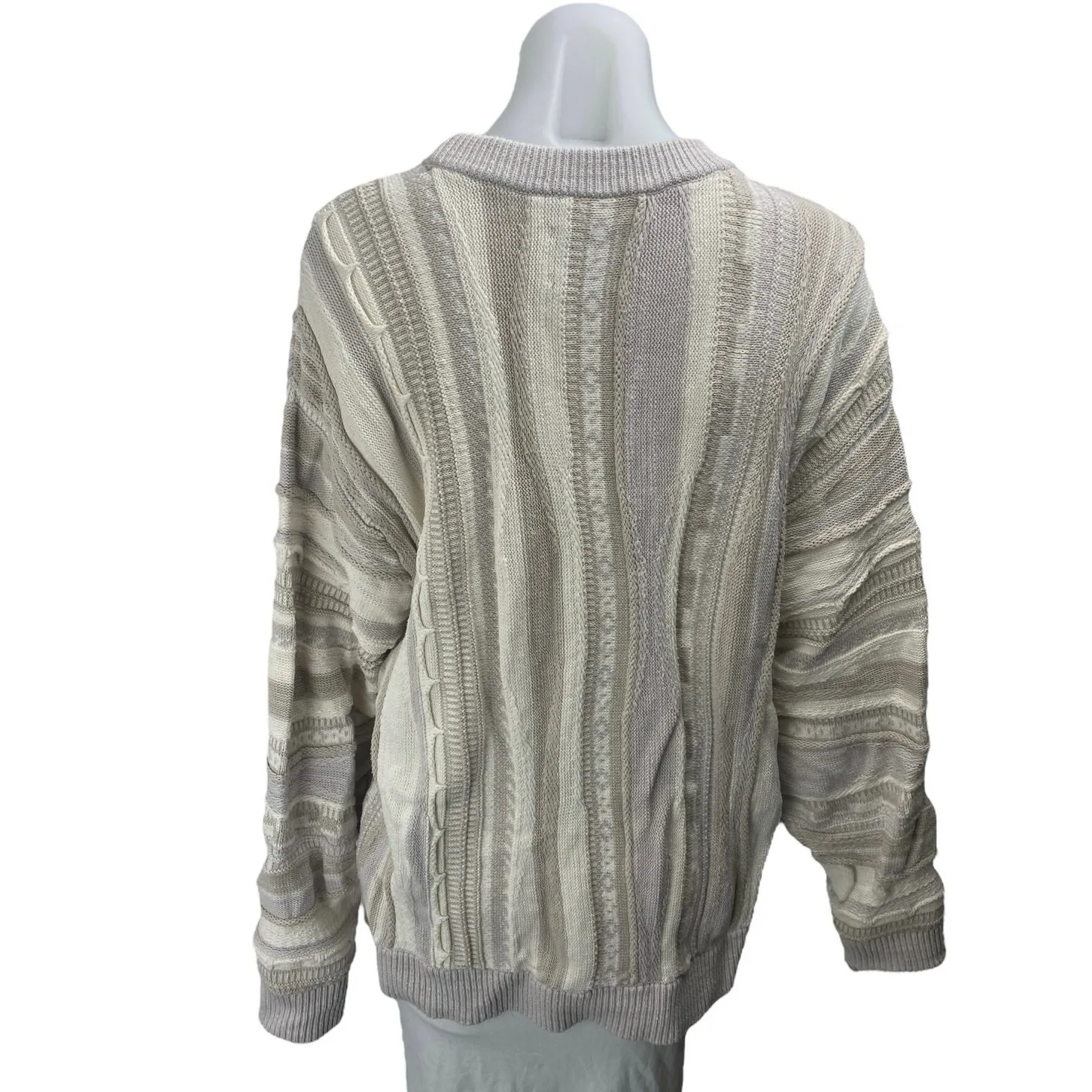Abercrombie & Fitch Beige Striped Long Sleeve Crew Neck Sweater Top Size L - Image 2