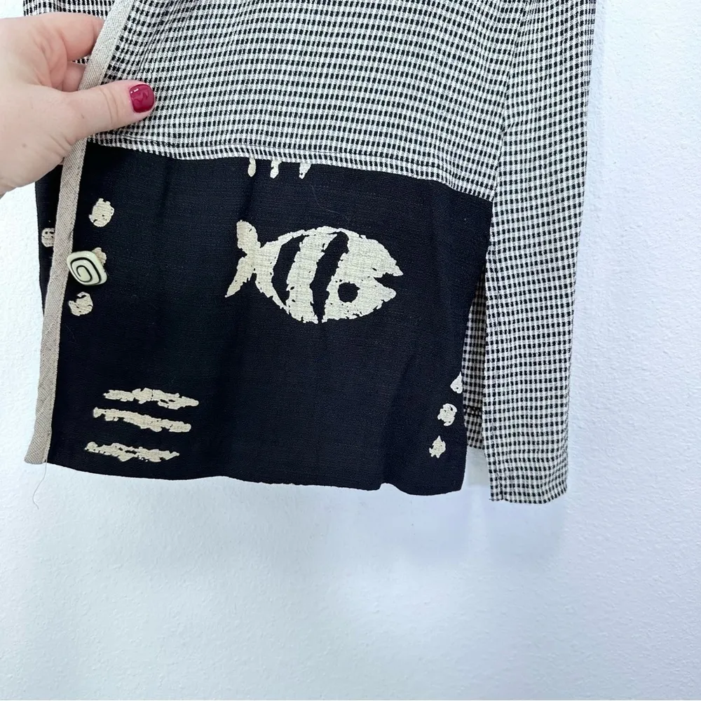 Vintage 90s Gingham Vest First Option Black & Cream Lagenlook Artistic Button Up - Image 2