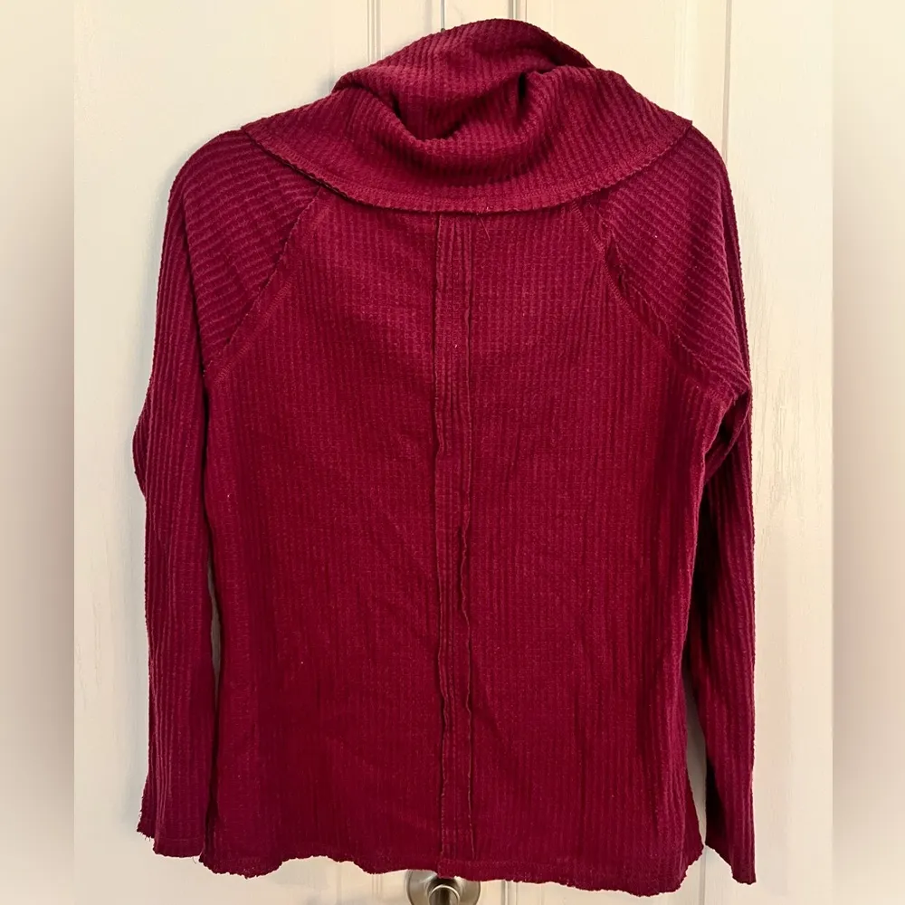 DEMOCRACY M Purple-Burgundy Cowl Neck Waffle Knit Pullover Top - Image 7