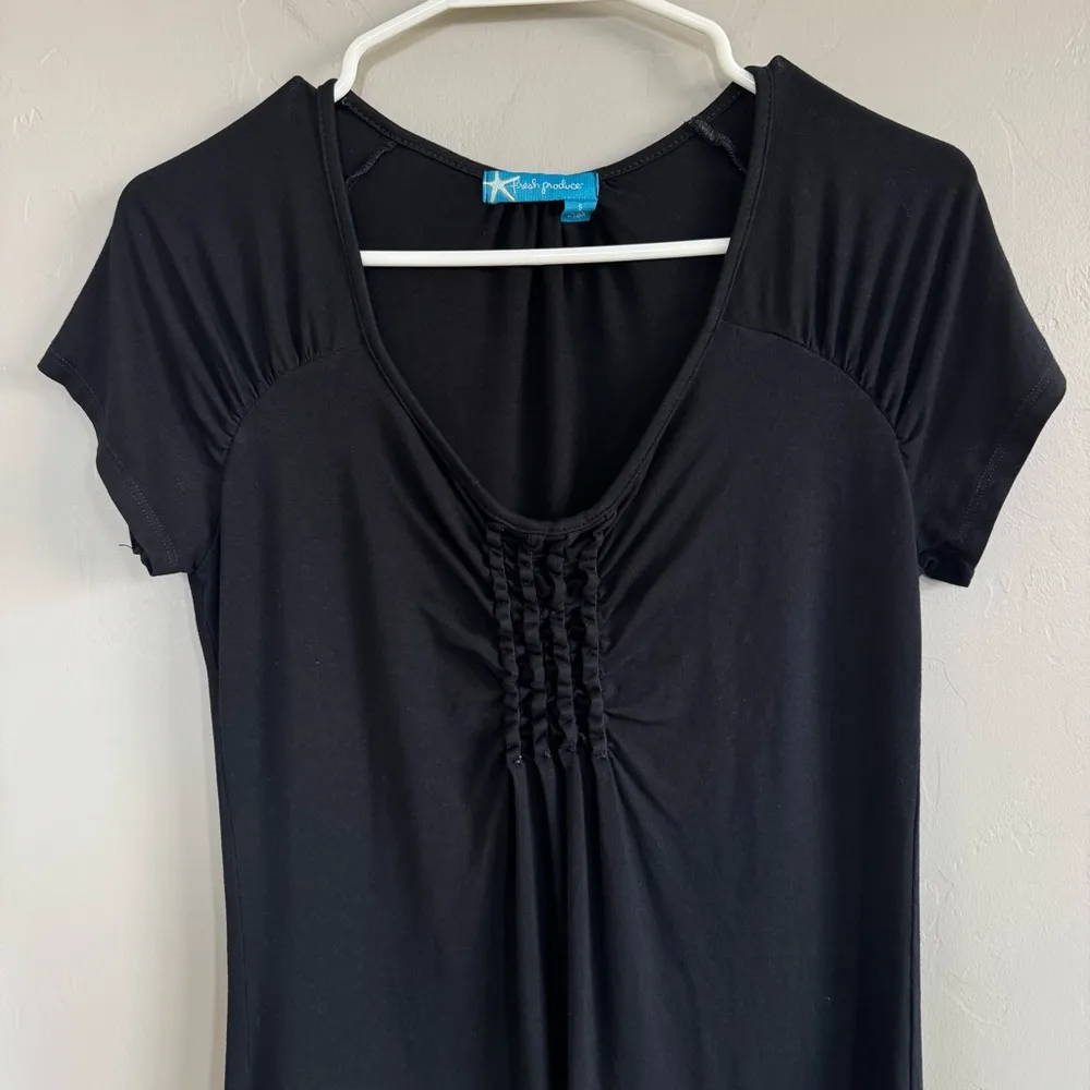 Fresh Produce Emma Dress Woman’s Size S Black Ruching Short Sleeve Style 21484 - Image 3