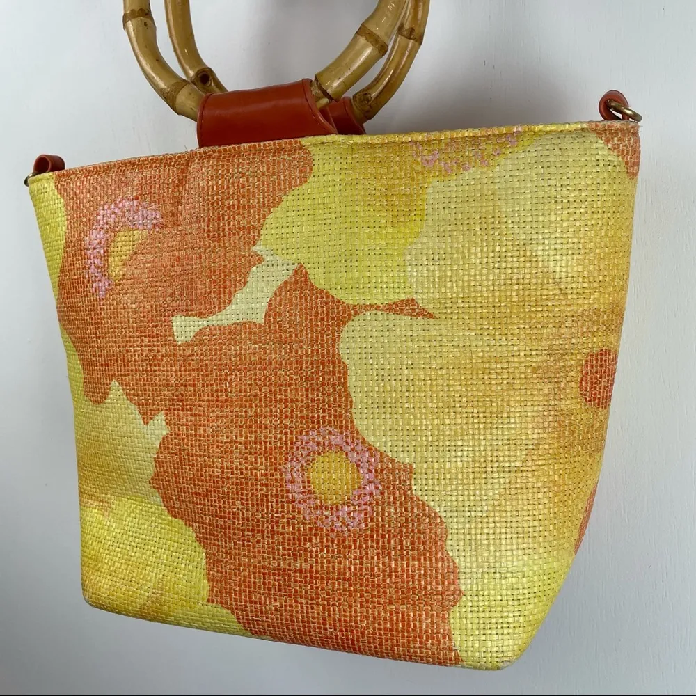 Vintage Sunny Hawaii Floral Bamboo Handbag Pink - Image 5