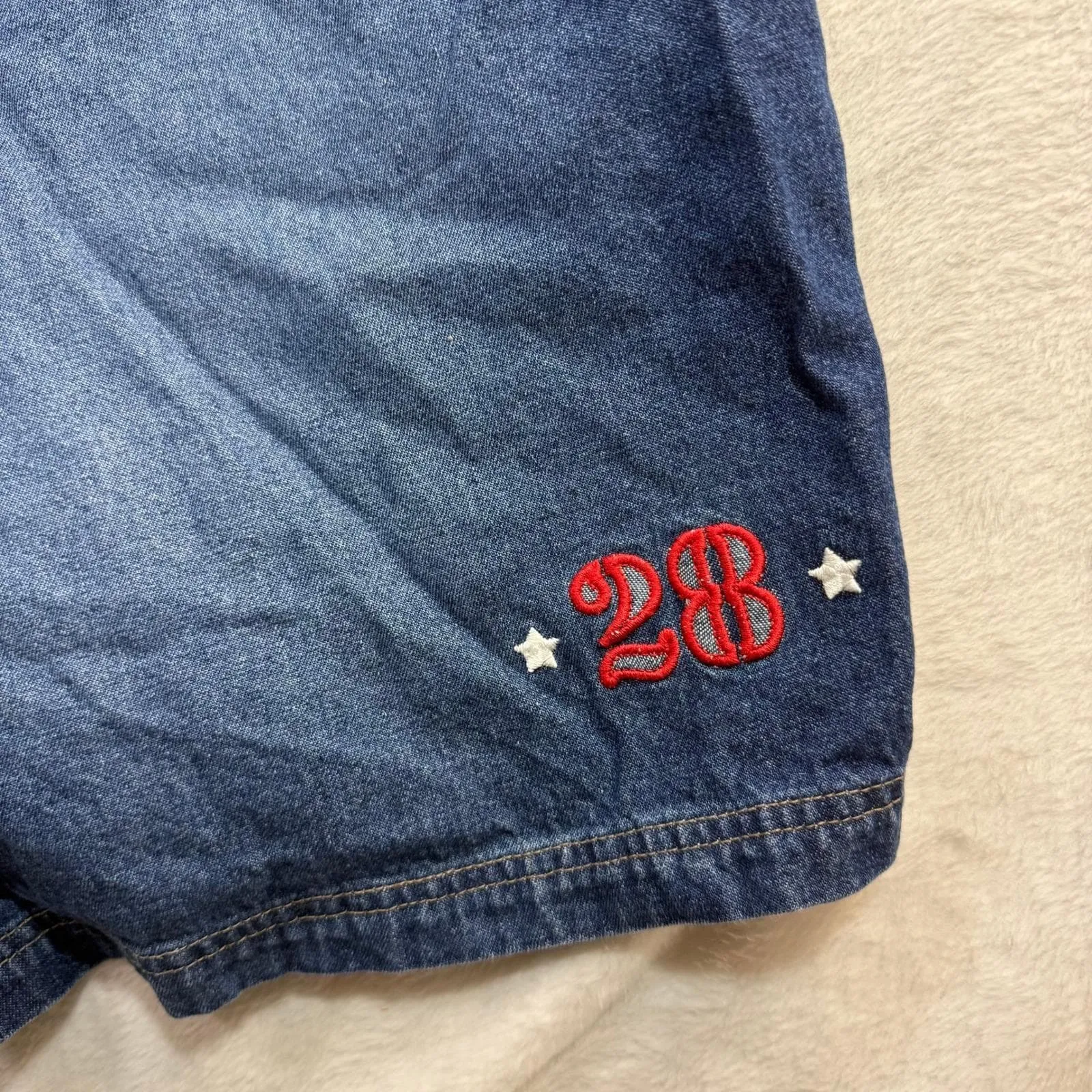Y2K Main‎ Street Disney 22W Denim Overalls Shorts Mickey Mouse Adult Summer VTG Blue - Image 4