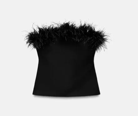 ZARA  Chic Black Strapless Feather top Blouse Corset  - Image 4