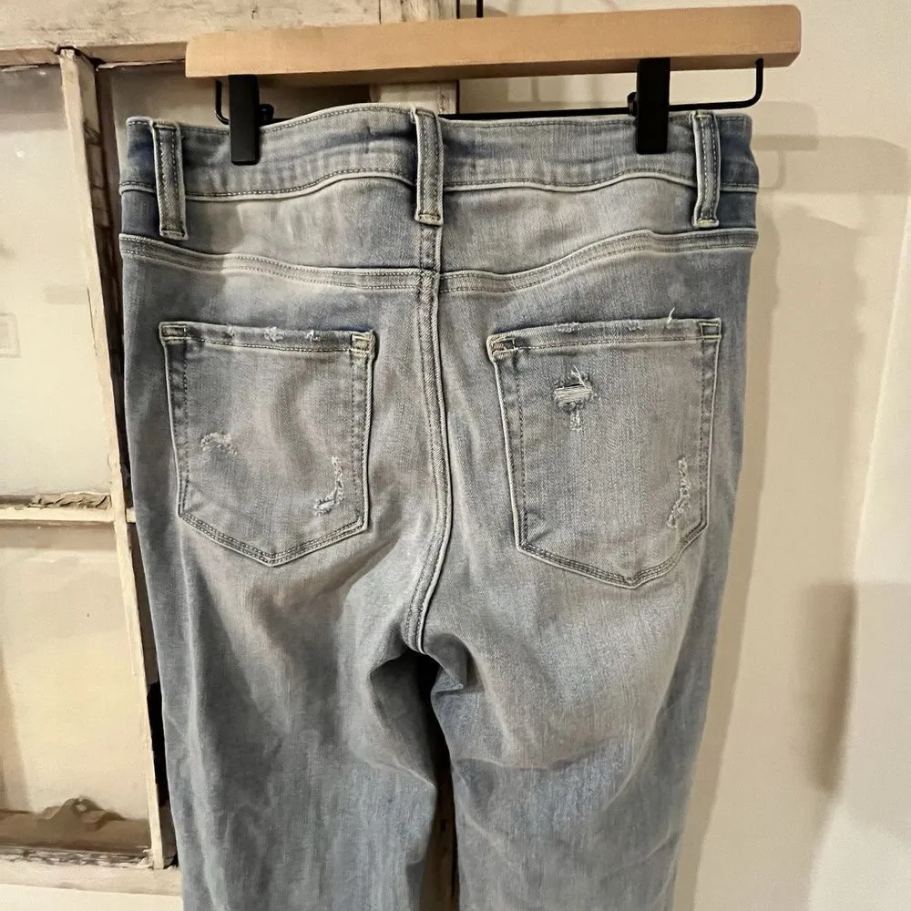 Flying Monkey Size 28 Mid Rise Light Wash Fringe Hem Distressed Jeans - Image 3