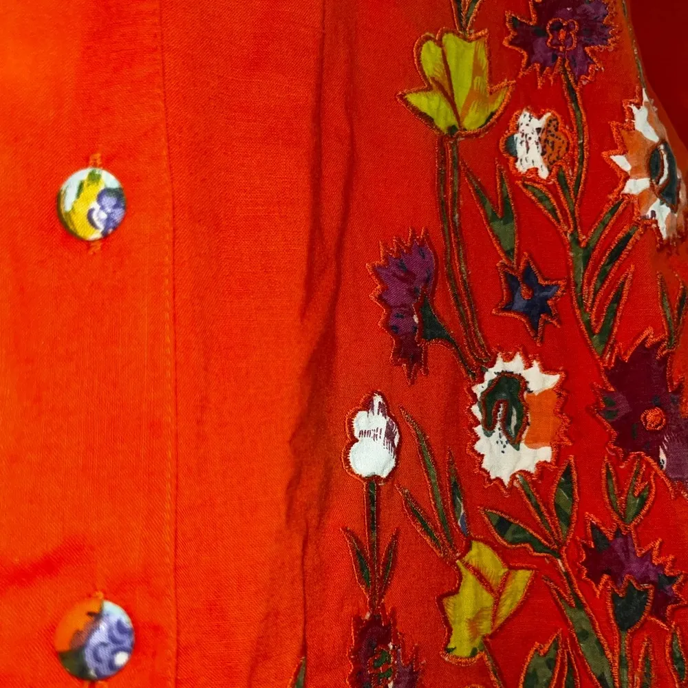 Vintage Designer Jennifer Logan Orange Floral Embroider Flowy Maxi Dress Medium - Image 6