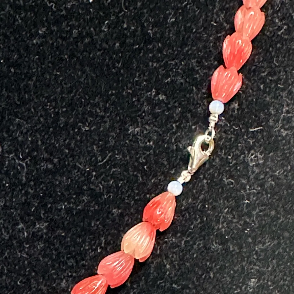 Coral Pink Pikake Flower & Edison Pearl Necklace w/.925 SS Handmade in Maui N65. - Image 2