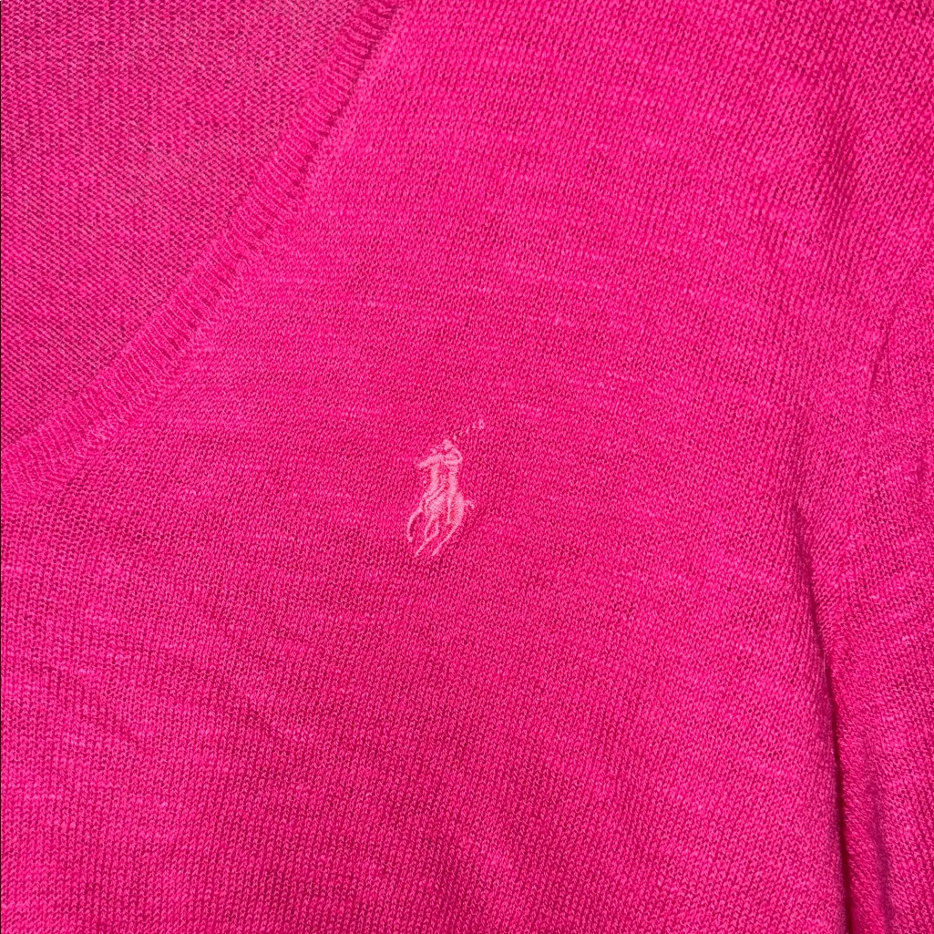 Ralph Lauren Sport Vibrant Pink Knit V Neck Sweater - Image 3