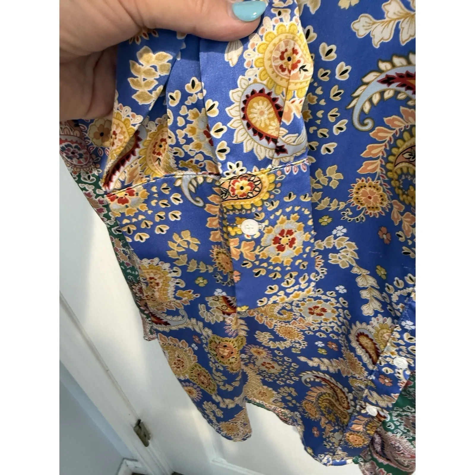 Vici Agosti Paisley‎ Satin Button Down Shirt Dress XL Multicolor Satin Tunic - Image 7