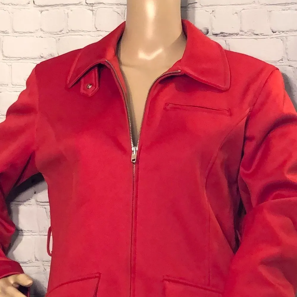Gallery Petite Red Zip Up Moto Jacket Petite Small - Image 2