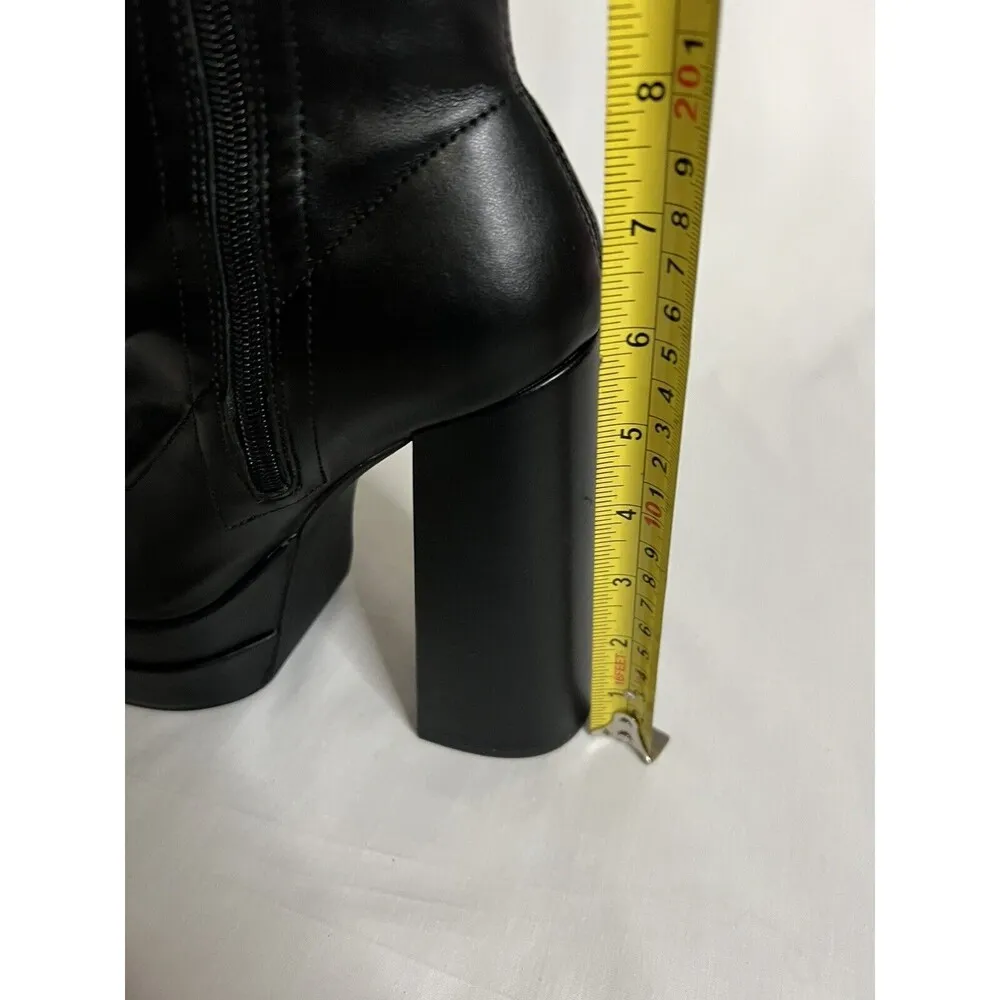 Women Knee High Boots Sz 8 Faux Leather Zip Up Block Thick High Heels Boots - Image 5