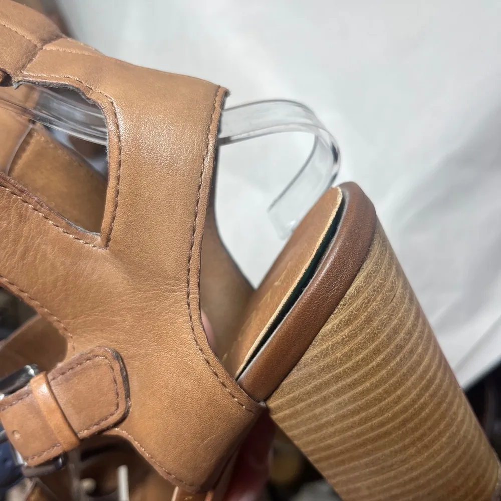 Aldo Strappy Gladiator Stacked Block Heel Leather Sandals Cognac Sz 9 - Image 13