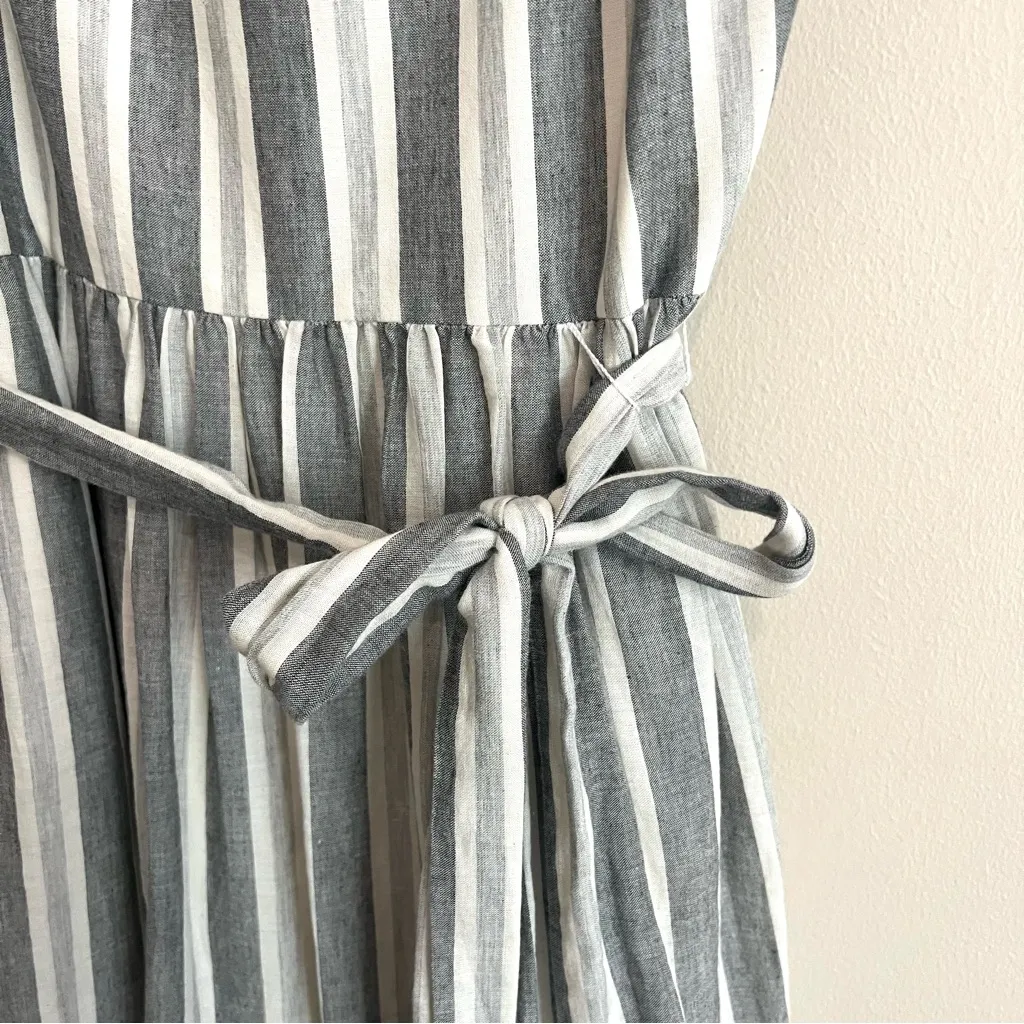 Maggy London Pom Pom Stripe Danni Gray Midi Dress Size 10P Petite - Image 6