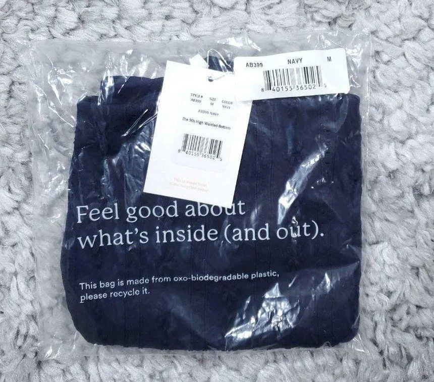 Andie Swim Eyelet 90s High Waisted Bikini Bottom Size Medium Navy Blue - Image 4