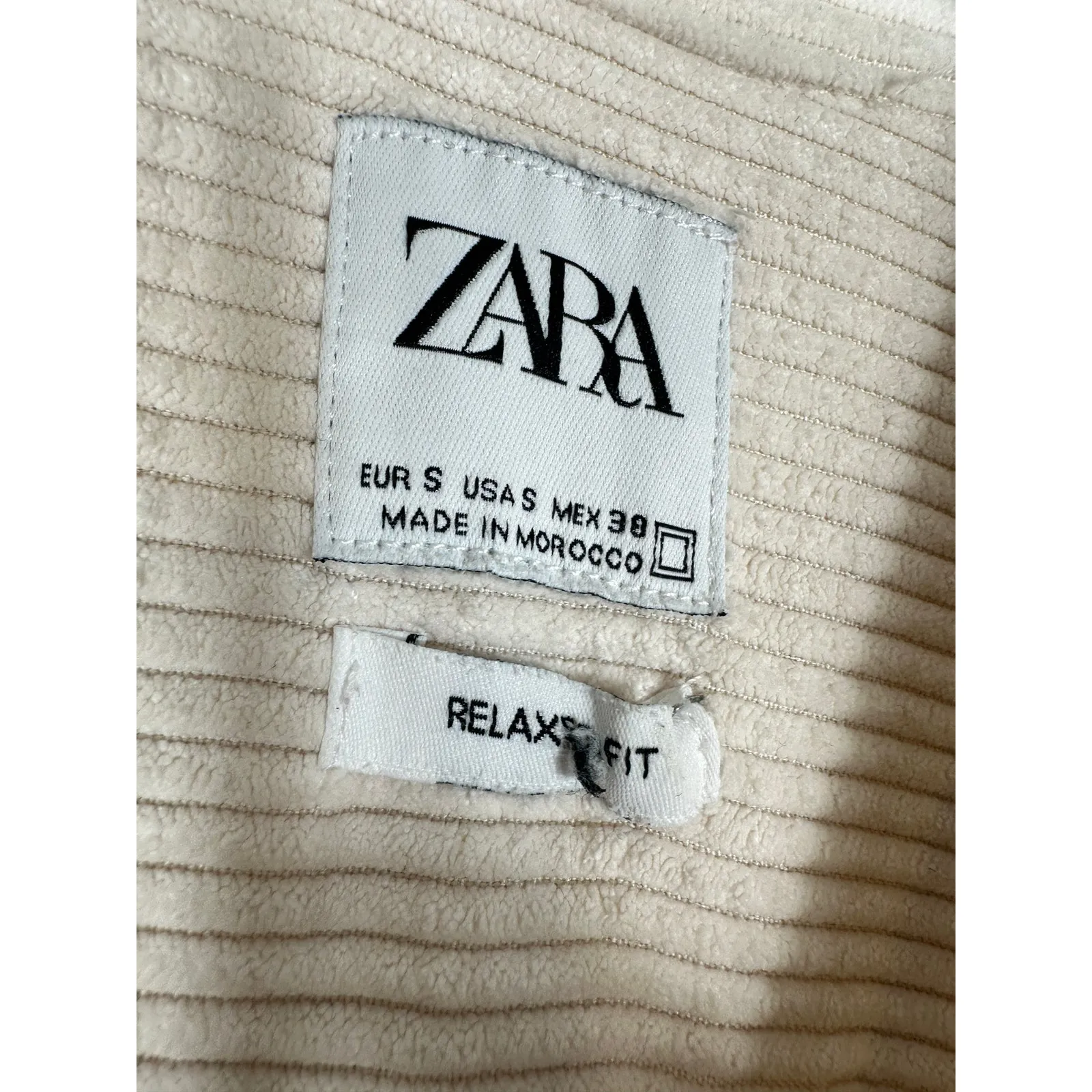 Zara Micro Cord Jacket Sz Small‎ Ecru Ivory Fall Layering Neutral Relaxed Fit - Image 3