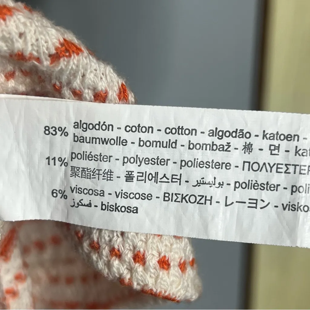 Zara Knit Polo Top Textured Striped Orange White Cropped Collared Shirt Size L - Image 5