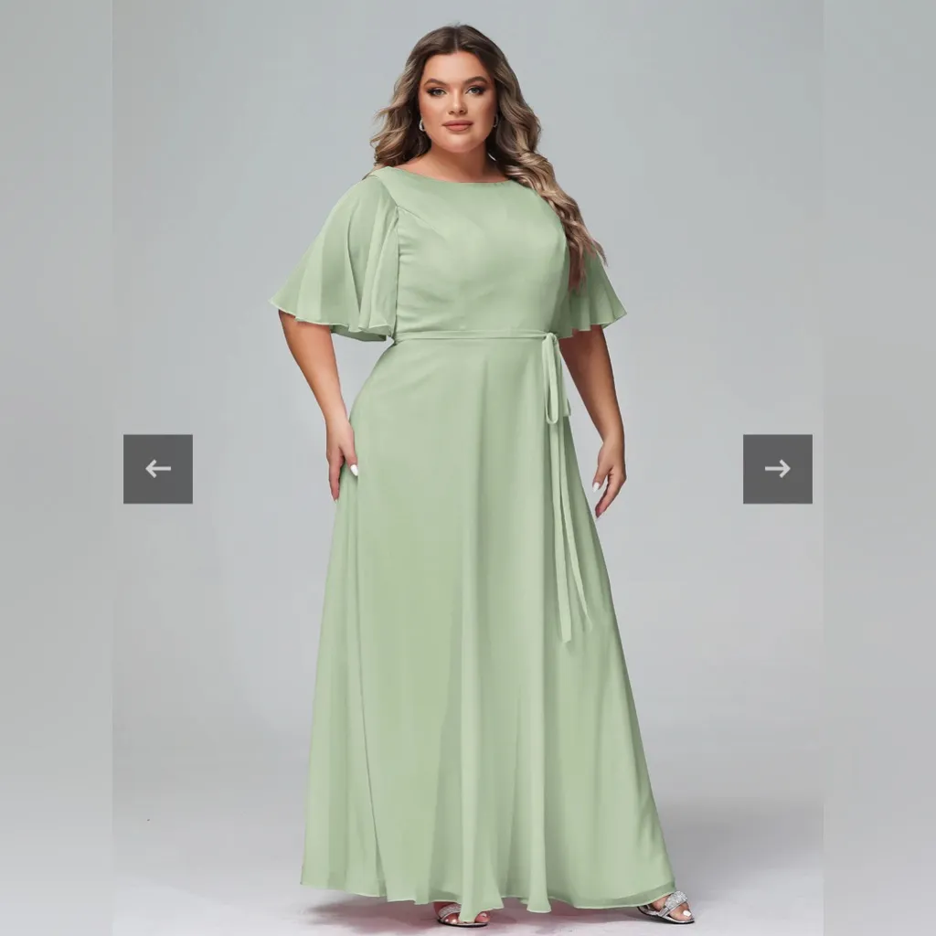 NWT Babaroni Yvette Bridesmaid Mother Bride Dusty Sage Green Flutter Maxi Dress Size 24 - Image 3