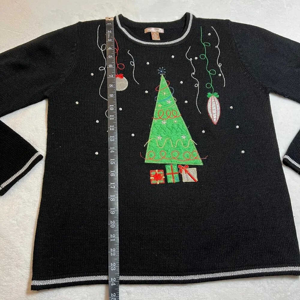 White Stag Embellished Christmas Sweater Size Medium Holidays Party Stretch - Image 8
