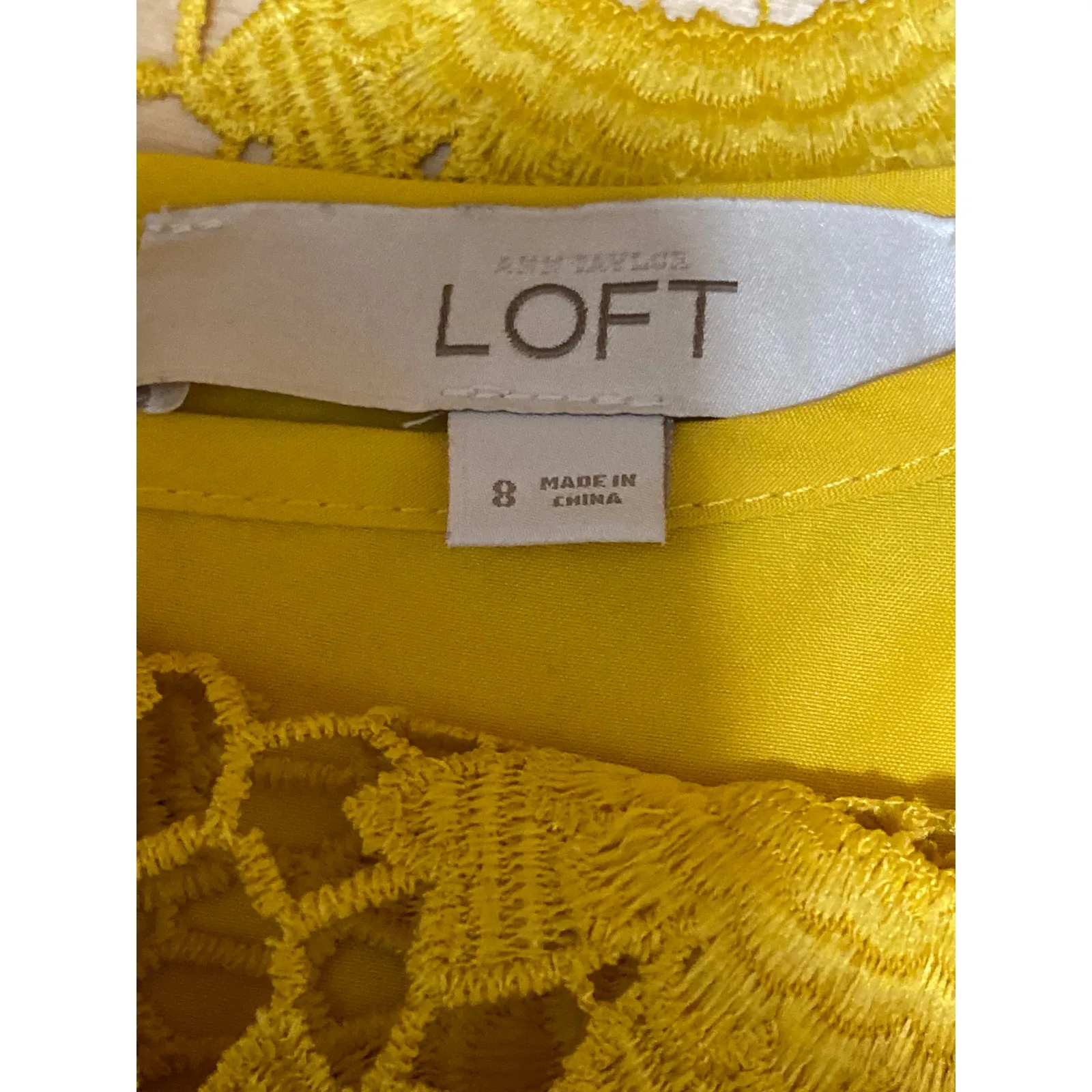 Ann Taylor LOFT Women Yellow Floral Lace Crochet Short Sleeve Mini Shift Dress 8 - Image 5