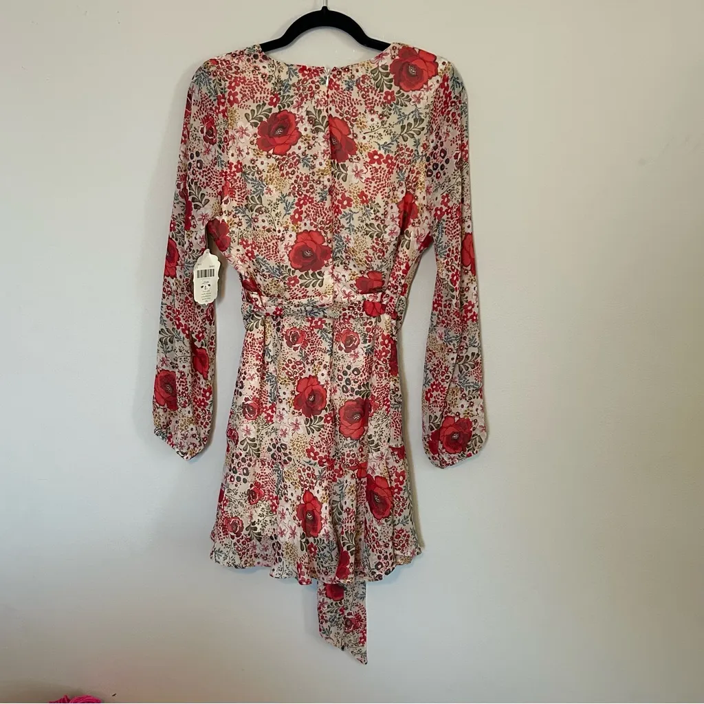 Altar'd State Floral Long Sleeve Dress - Red and Cream - Image 2