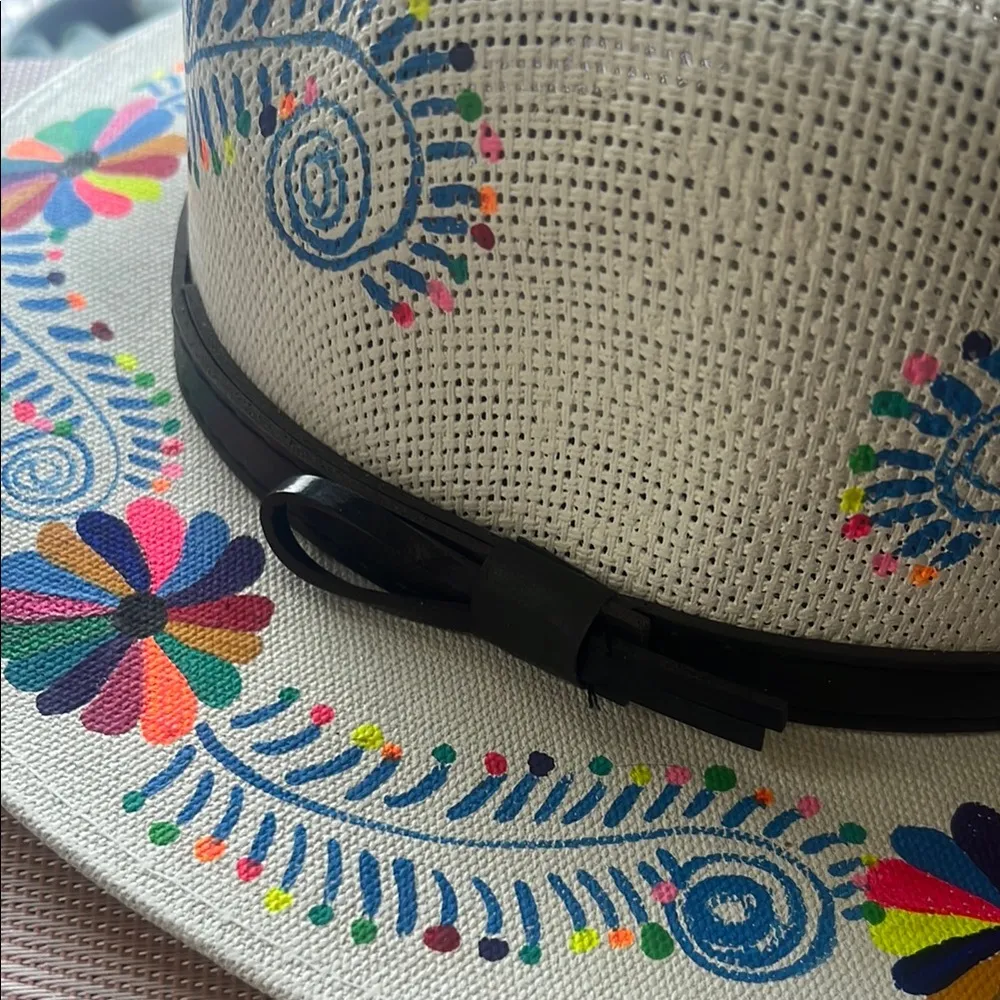 Colorful painted Straw Hat Tan Size M - Image 2
