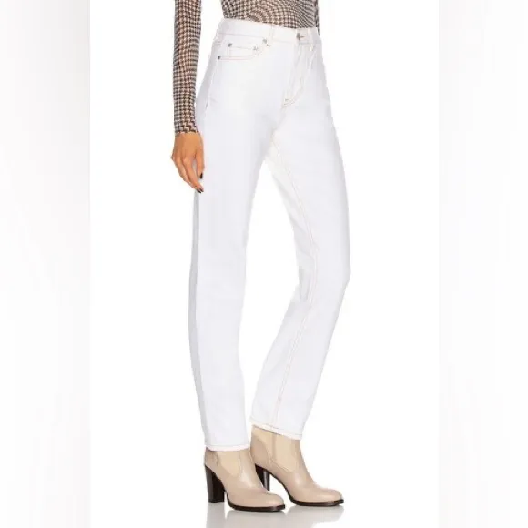Ganni White Denim Jeans with Brown Contrast Stitching - Image 11