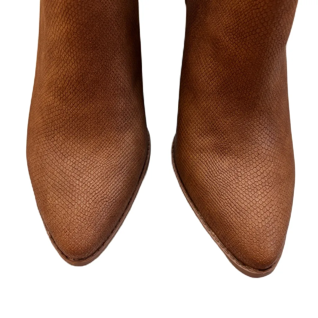 Sun+Stone Eliza Cognac Faux Snakeskin Print Leather Almond Toe Ankle Boot Size 9 Brown - Image 5