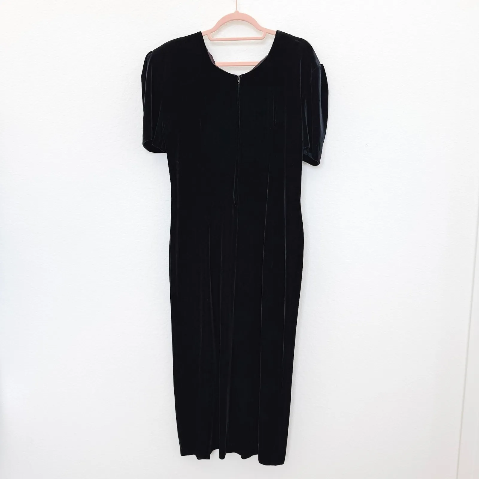 VTG Sheena Dress Size‎ M Black Velvet Rhinestone Puff Sleeve Whimsigoth 90s Glam Size M - Image 7