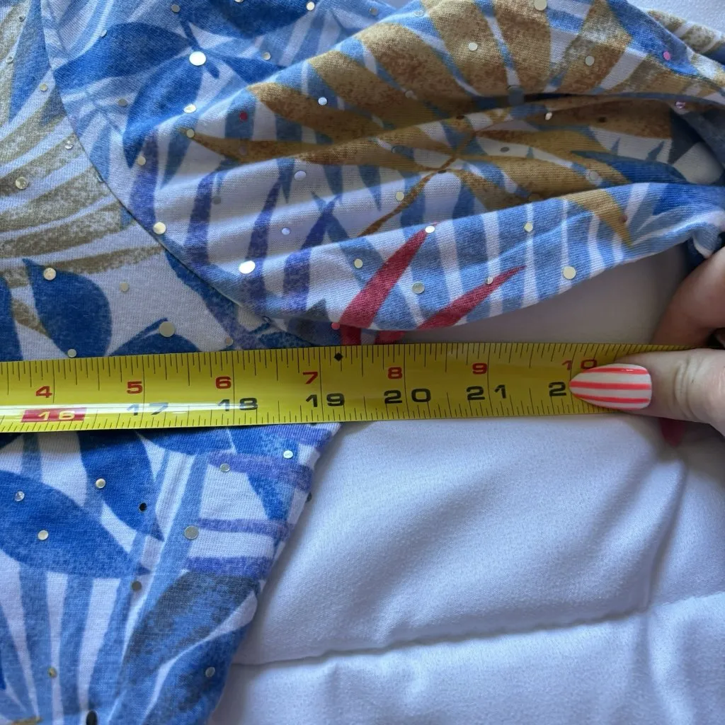 Cathy Daniels CD Womens Size Small Blue Studded Jeweled Blouse 3/4 Sleeve V Neck - Image 6