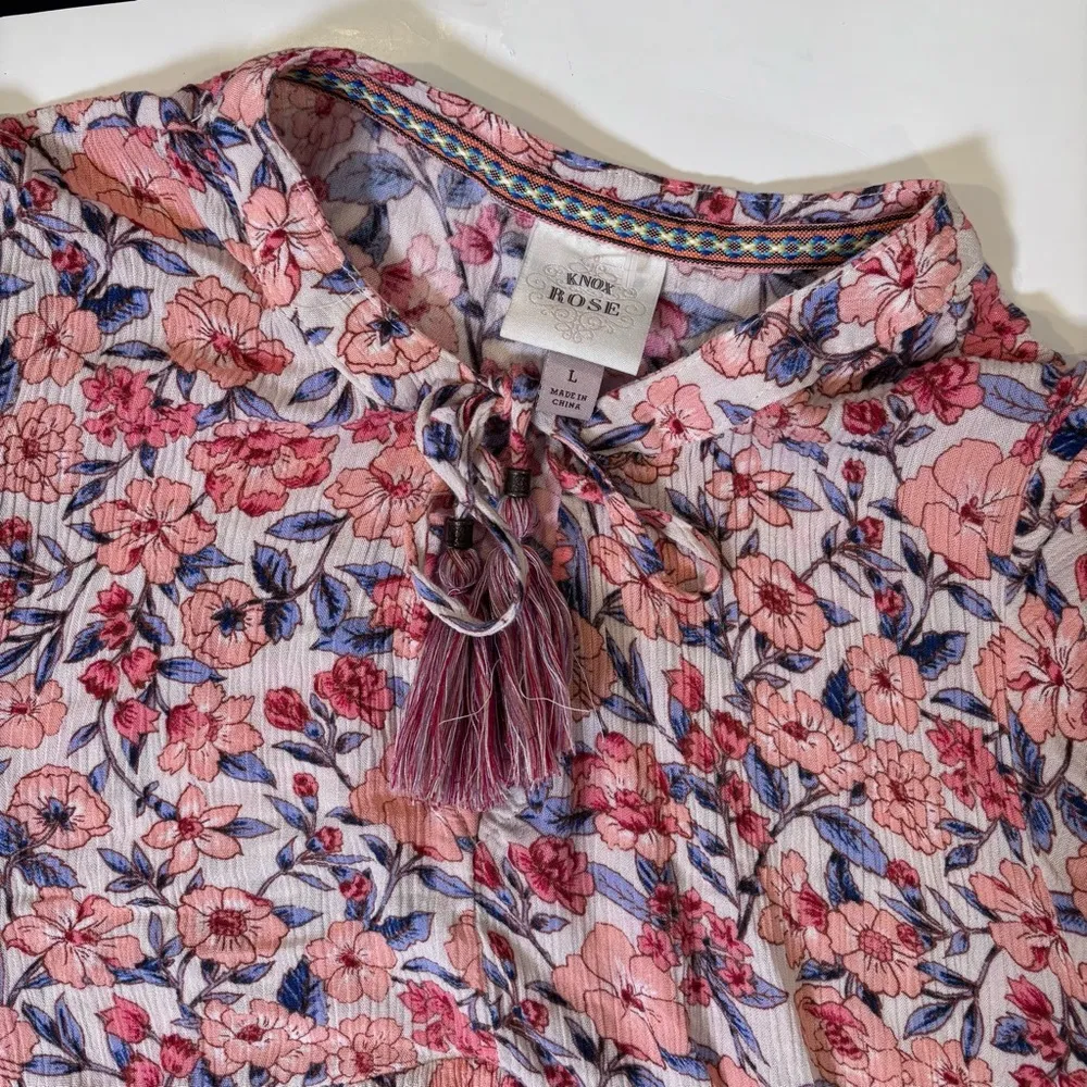 Knox Rose Dress Womens Pink Floral Ruffle Tiered Babydoll Size Large - Image 11