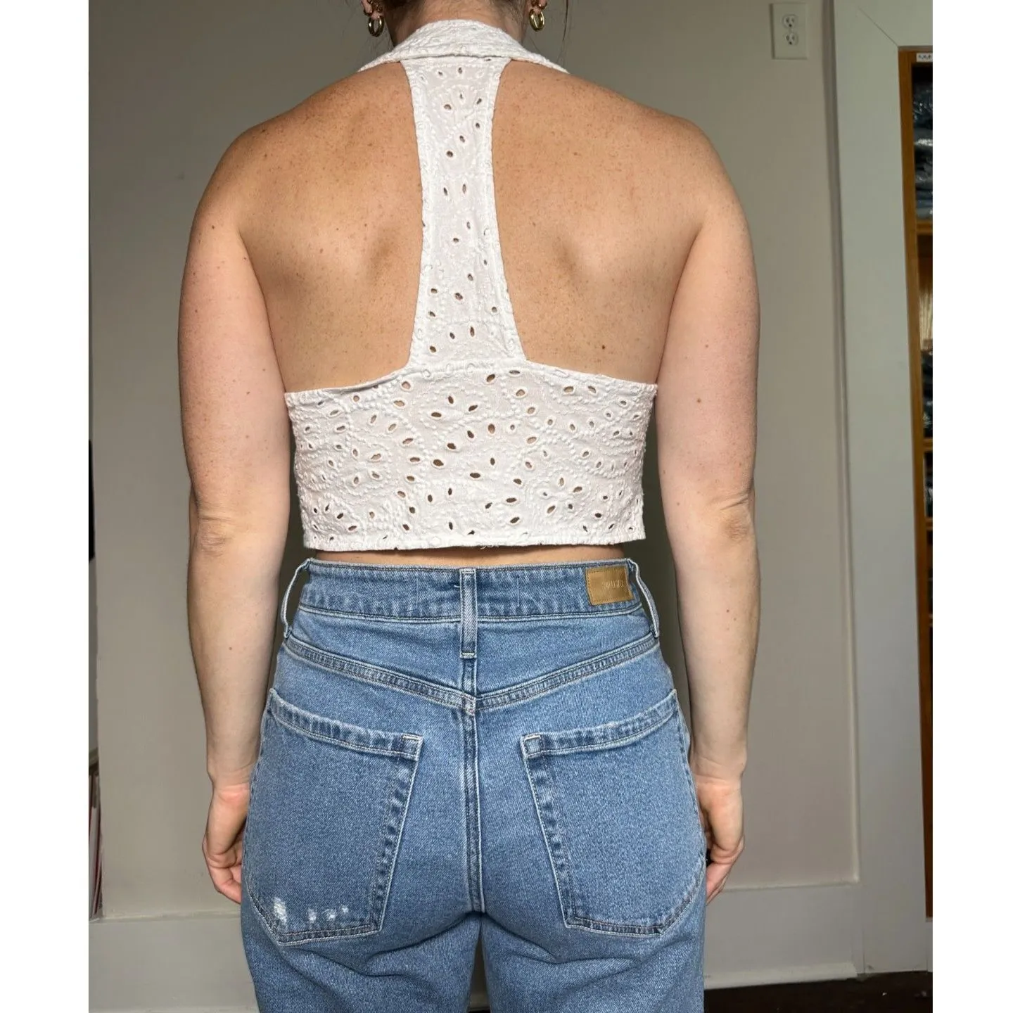Urban Outfitters White Eyelet Bohemian Cottagecore Open Front Tank Sz L - Image 2