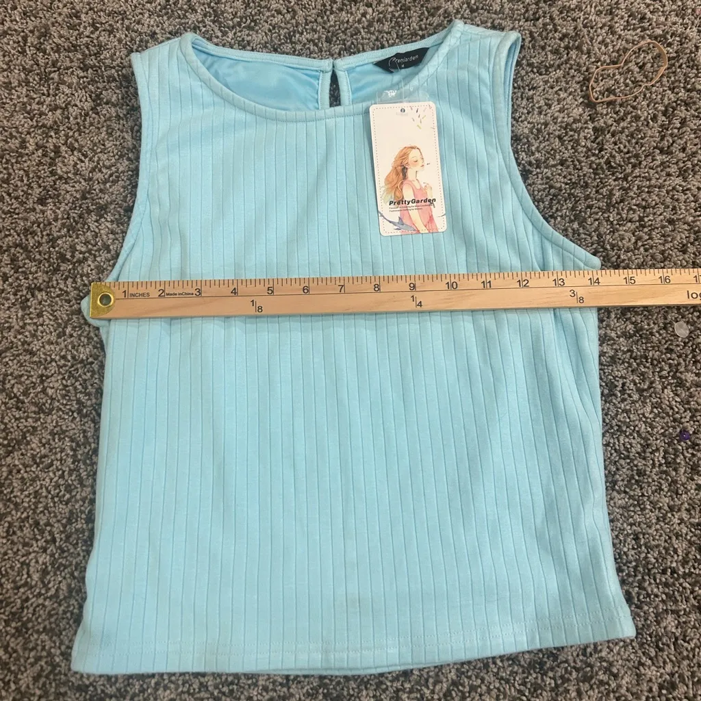 PrettyGarden Blue Ribbed Sleeveless Top Women’s Size Medium NWT - Image 6