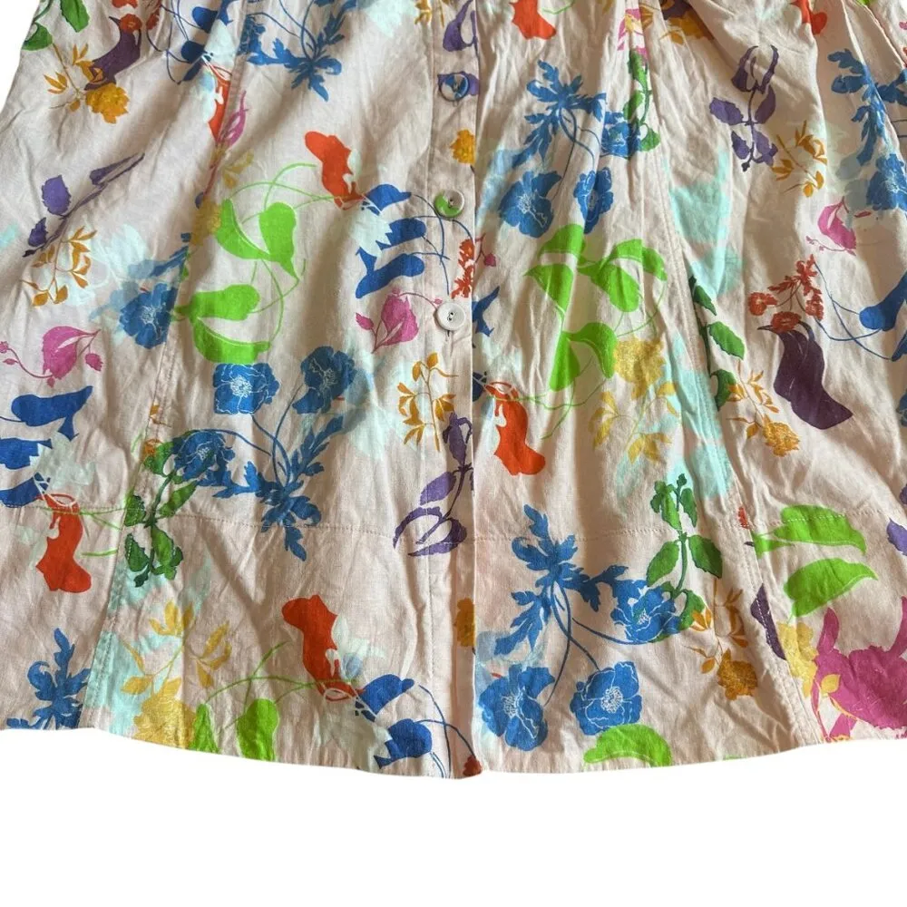 Tanya Taylor Light Pink Colorful Floral Print Dress Midi Short Sleeve Size 18 - Image 4