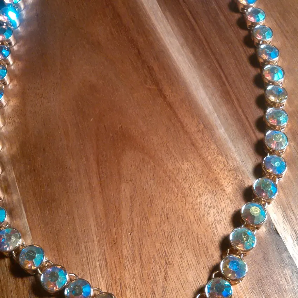 Champagne Color Austrian Crystal Goldtone Tennis Necklace - Image 4