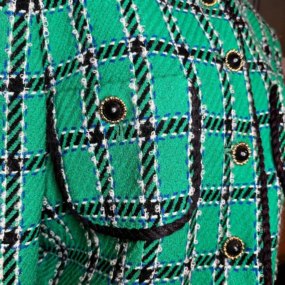 VTG Green Plaid Evan Picone Jacket Womens SZ 10 Blazer Classy Vintage 80s Retro - Image 5