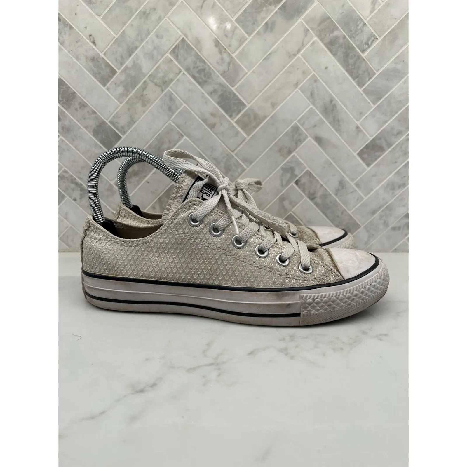 Converse Chuck‎ Taylor All Star Low Top Textured Patterned Off White Womens 7 - Image 4