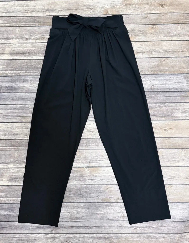 Aday Black Easy Days Cropped Straight Leg Tie Belt Elastic Waistband Pants Small - Image 1