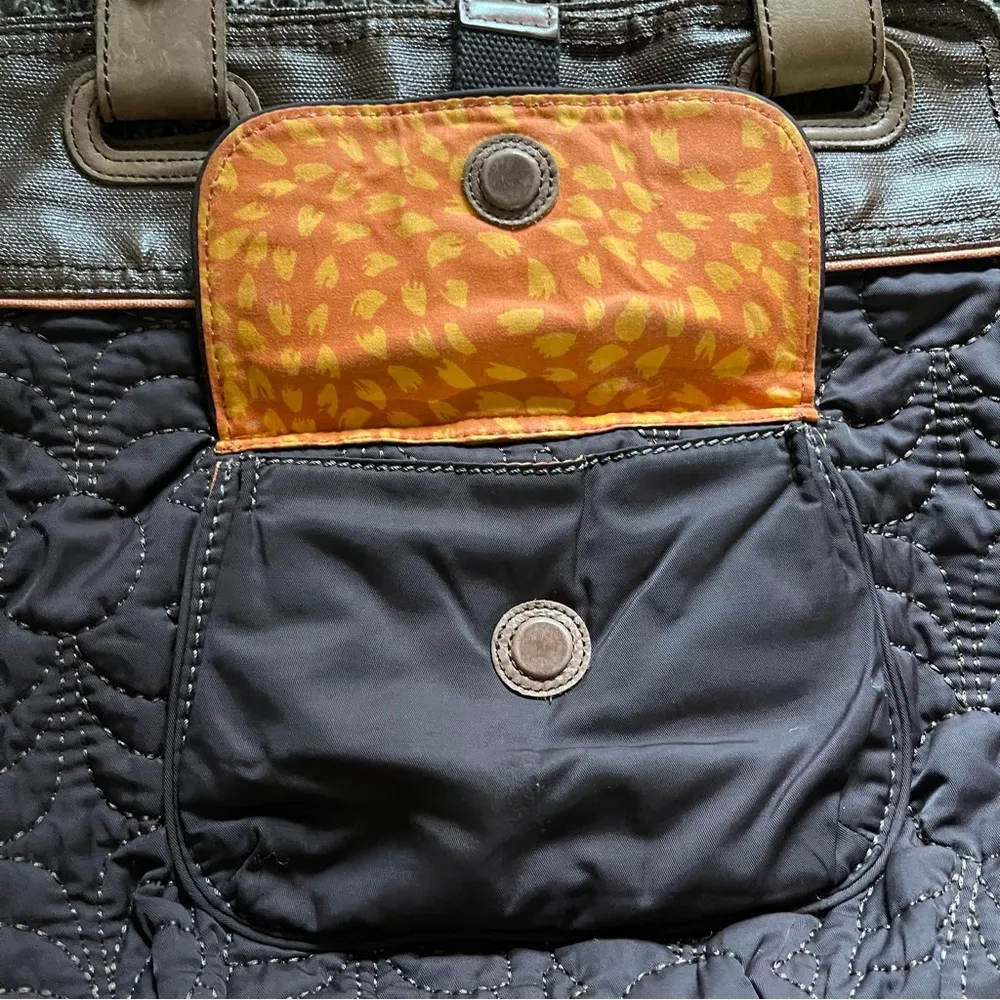 Fossil Keyper Quilted Brown Orange Nylon / Leather Tote Shoulder Bag ZB9021 READ - Image 4