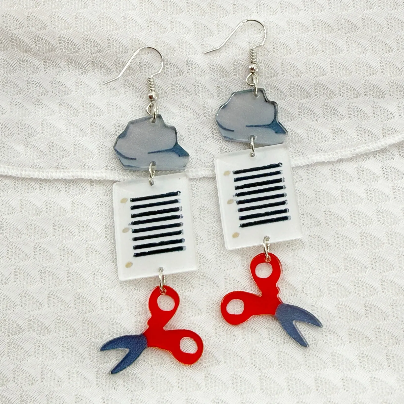 Rock Paper Scissors Novelty Dangle Earrings, Teacher Earrings, Fun Earrings Gray - Image 2