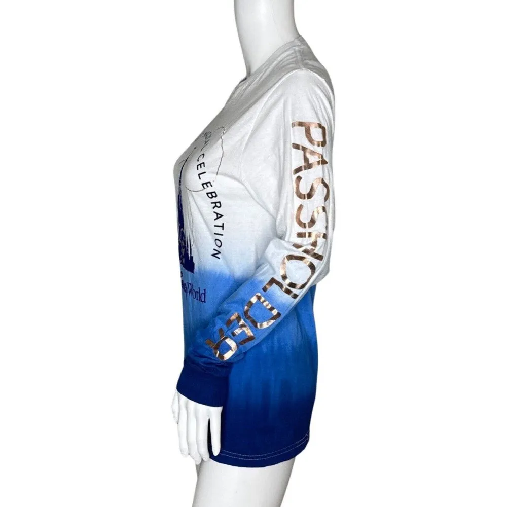 Disney Shirt Womens Small White Blue Dip Dye 2021 50th Anniversary AP Passholder - Image 3