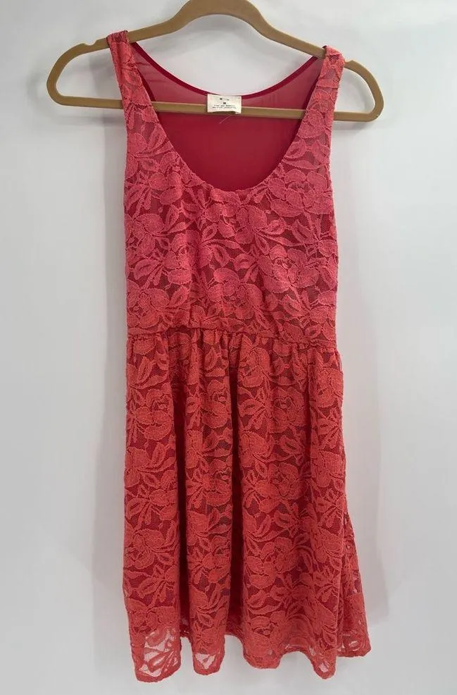 URBAN OUTFITTERS Pins and Needles Dress Red-Orange Lace Overlay Cute size medium - Image 2