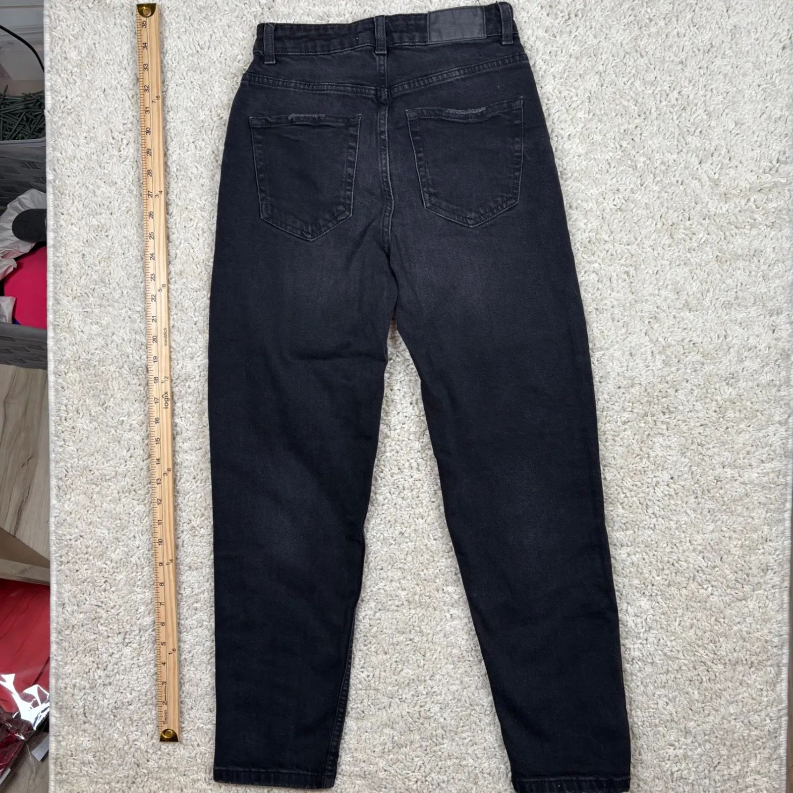 ZARA Women Black High Waisted Straight Leg Denim Jeans Size 4 - Image 9