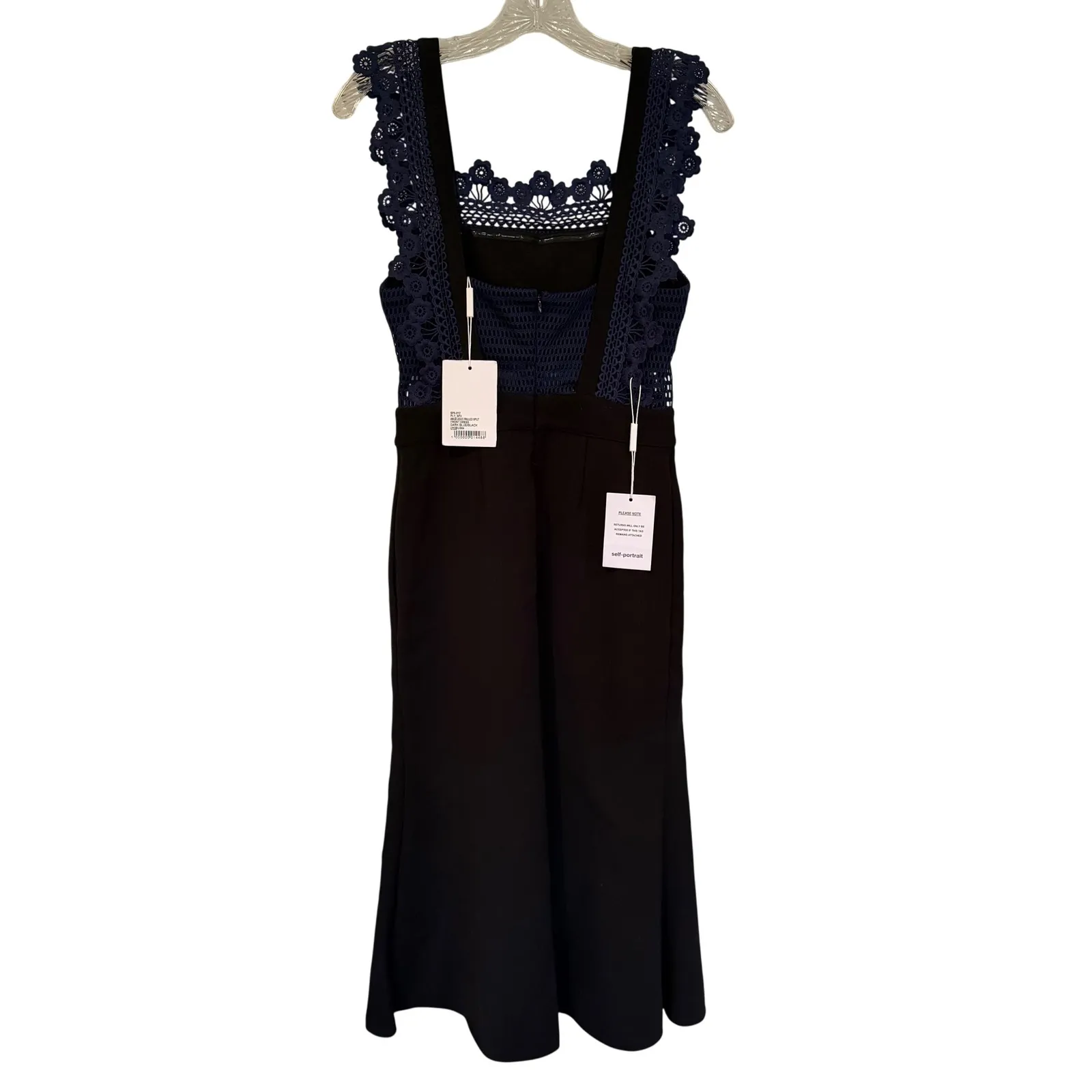 Self-Portrait Angelique Frilled Split Front Dress Women's 4 Black Navy Luxury - Image 12