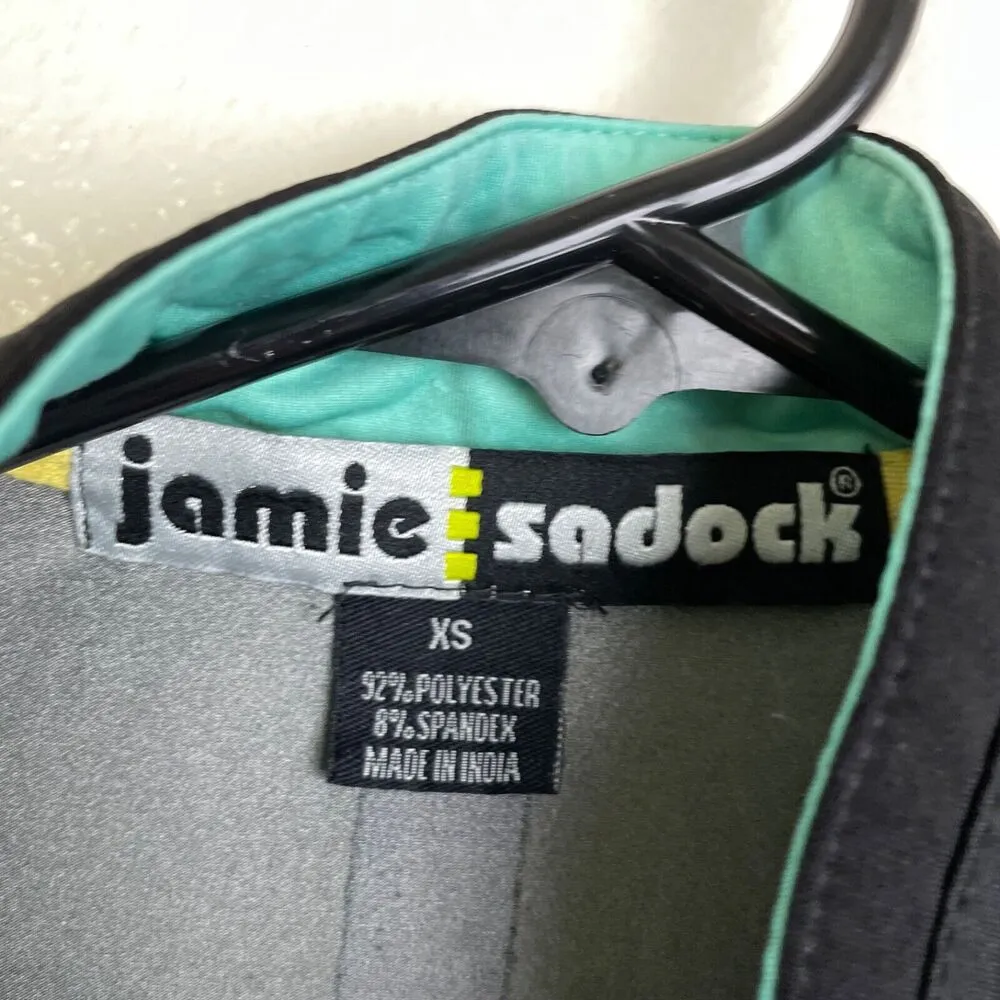 Jamie Sadock Womens XS Short Sleeve Top Grey Animal Print Green Signed 1/4 Zip Gray - Image 8