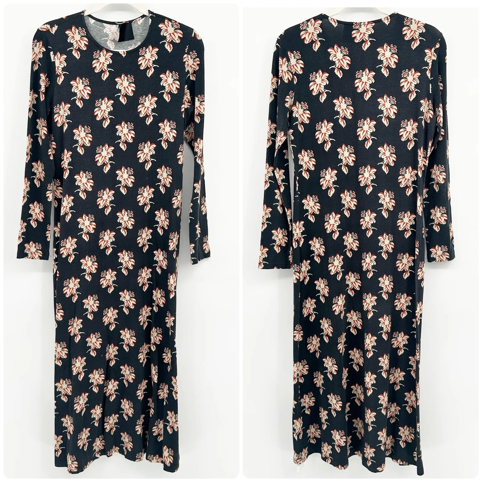No. 6 Womens Lagenlook Modest Floral Jersey Cotton Modal Long Sleeve Aki Dress M Black Size M - Image 3