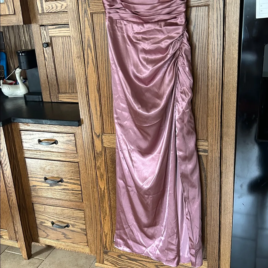 NWT AZAZIE JESAPHINE Vintage Mauve Sheath Bow Stretch‎ Metallic Satin Dress  A14 - Image 9