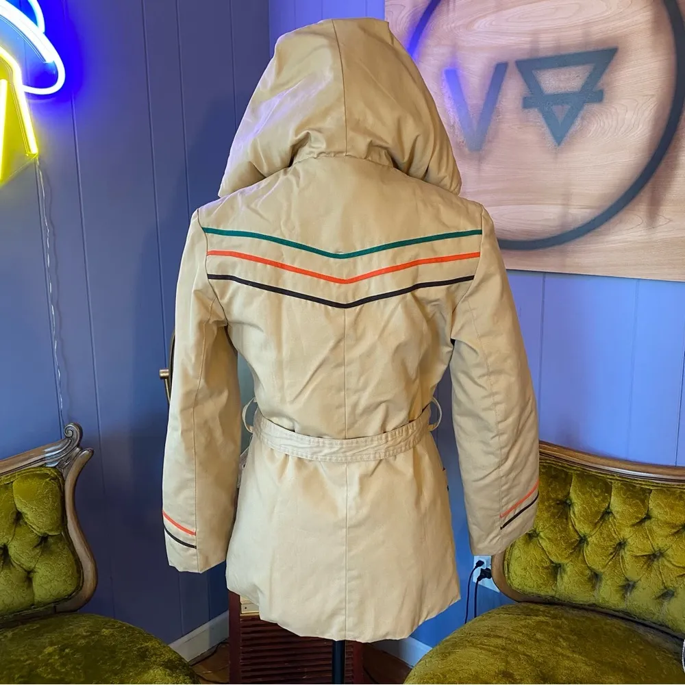 Vintage 70s/80s Casual Corner Striped Lightweight Puffer Jacket Size Small Tan - Image 5